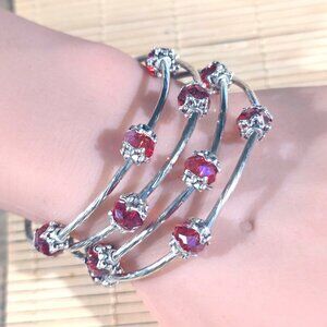 Red Faceted Crystal Rondelle Beads Silver Metal Handcrafted Wrap Bracelet